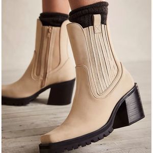 Free People Sabine Moto Chelsea Boot Beige Suede US 6